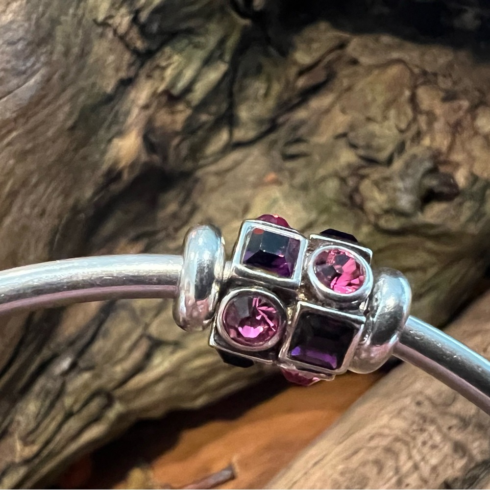 New Chamilia Swarovski Charm Bead Circles Squares Pink Purple Sterling Silver
